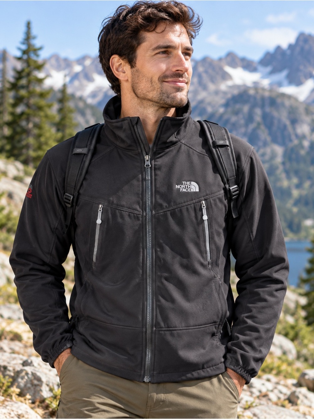North Face Summit Series Jacket Mens Medium Full Zip Black Soft Shell *No Hood